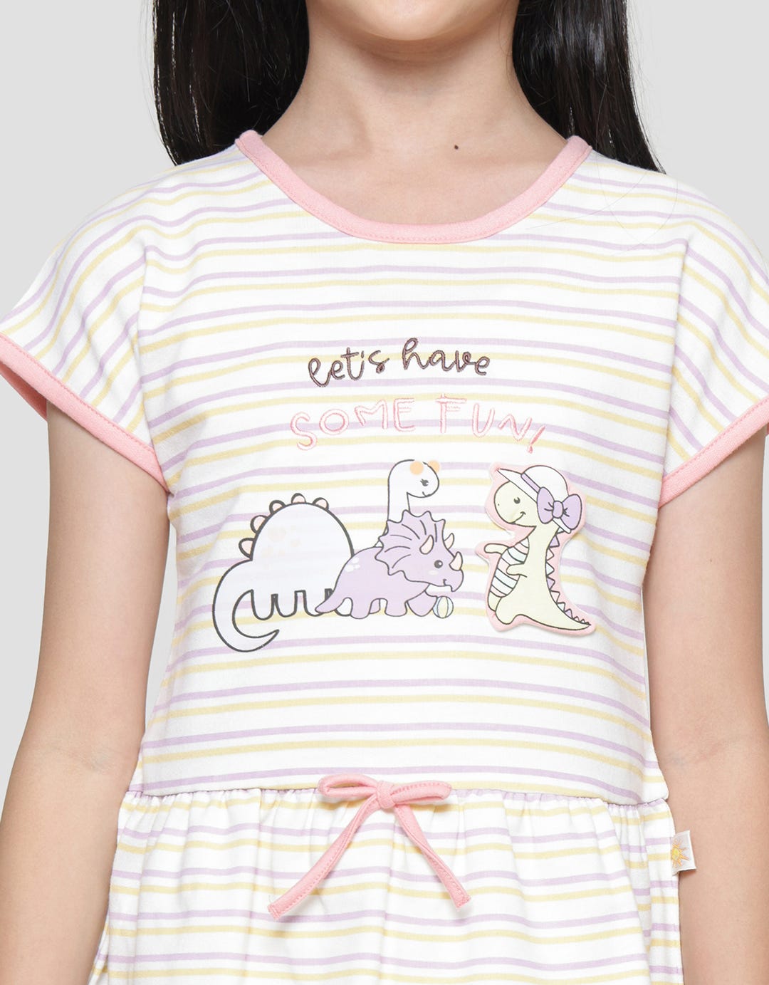 Little M Stripe Dino Anak Kaos Lengan Pendek Anak Perempuan