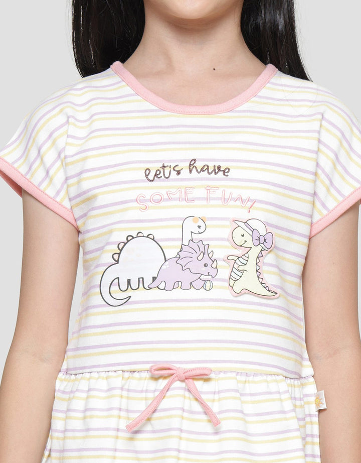 Little M Stripe Dino Anak Kaos Lengan Pendek Anak Perempuan