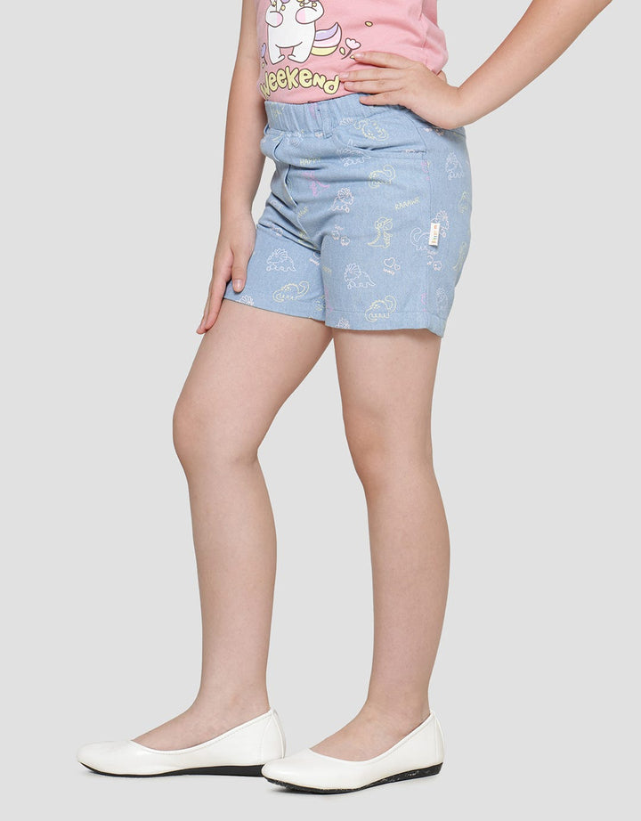 Little M Woven Full Print Dino Girls Shorts