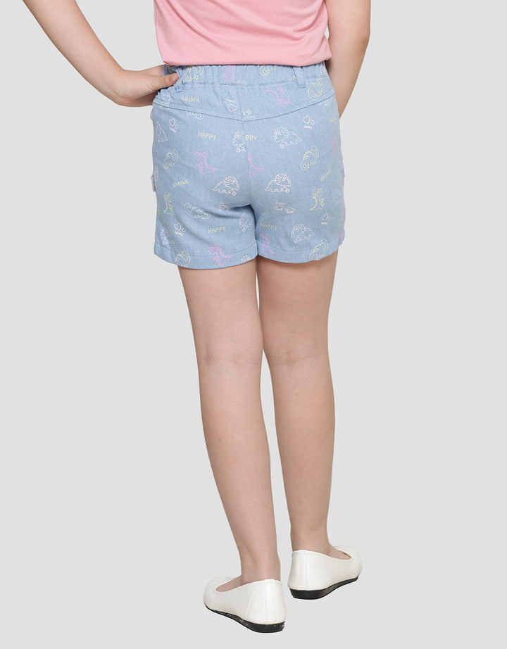 Little M Woven Full Print Dino Girls Shorts