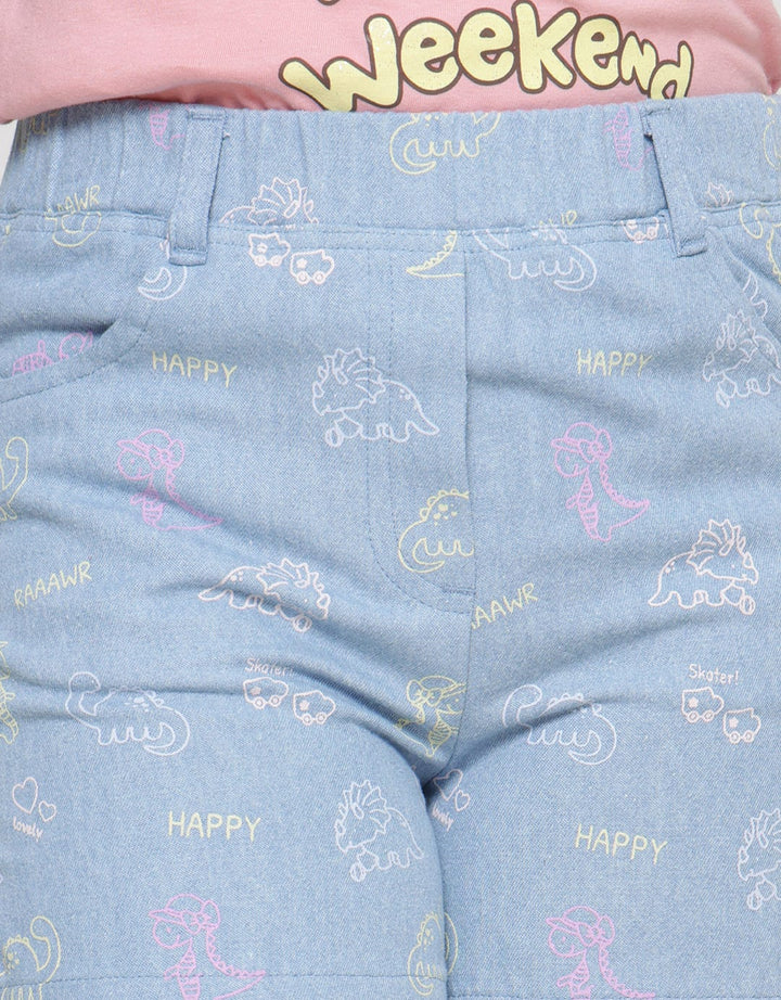 Little M Woven Full Print Dino Girls Shorts
