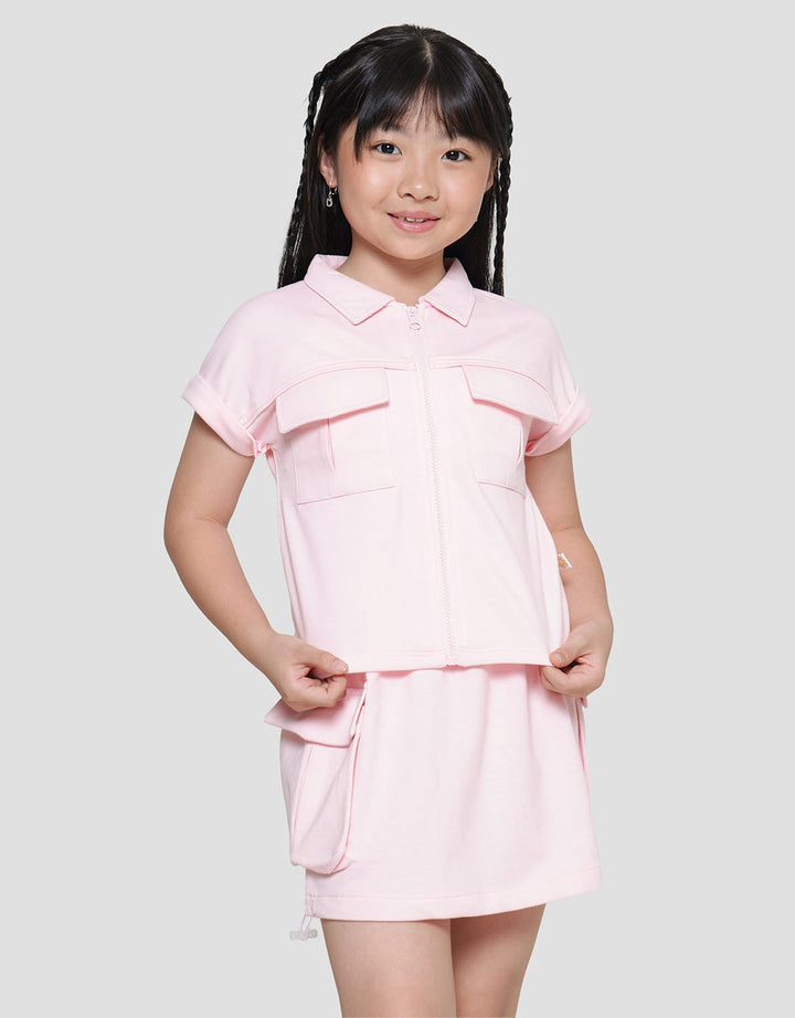 Little M Zipper Cargo Short Sleeve T-shirt for Girls