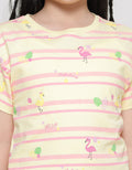 Little M Flamingo Stripe Kaos Lengan Pendek Anak Perempuan