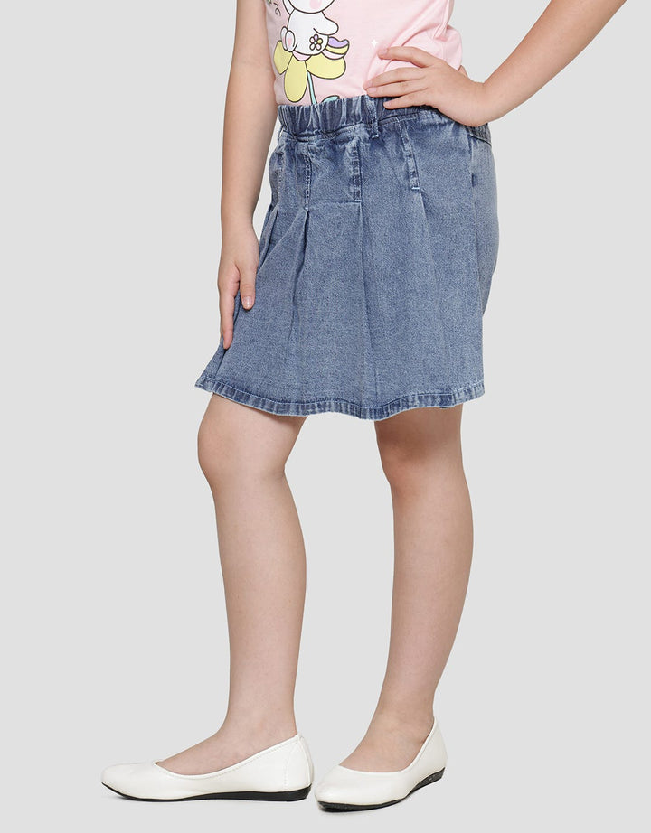 Little M Denim Pleated Acid Wash Girls Skirt Pants