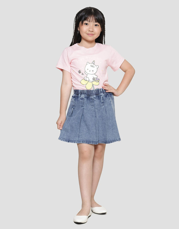 Little M Denim Pleated Acid Wash Girls Skirt Pants