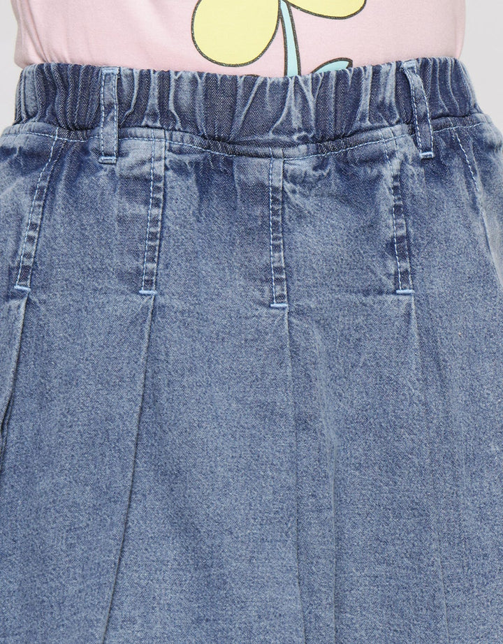 Little M Denim Pleated Acid Wash Girls Skirt Pants