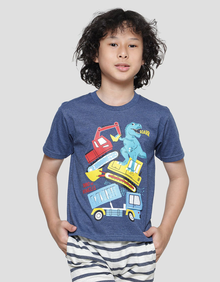 Little M Dino Vehicle Print T-Shirt for Boys