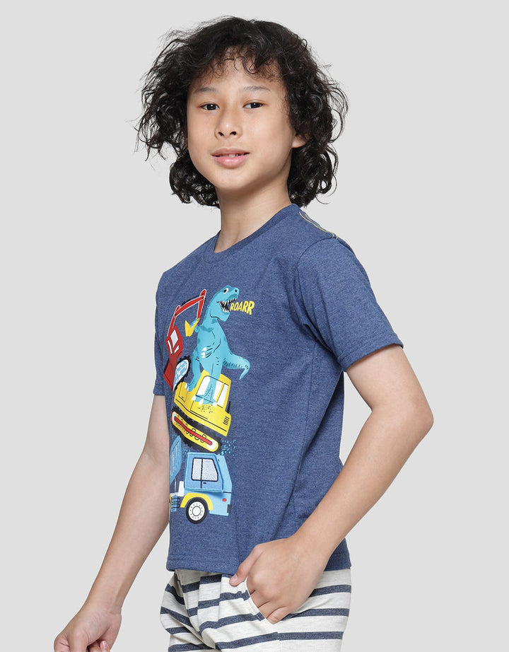 Little M Dino Vehicle Print T-Shirt for Boys