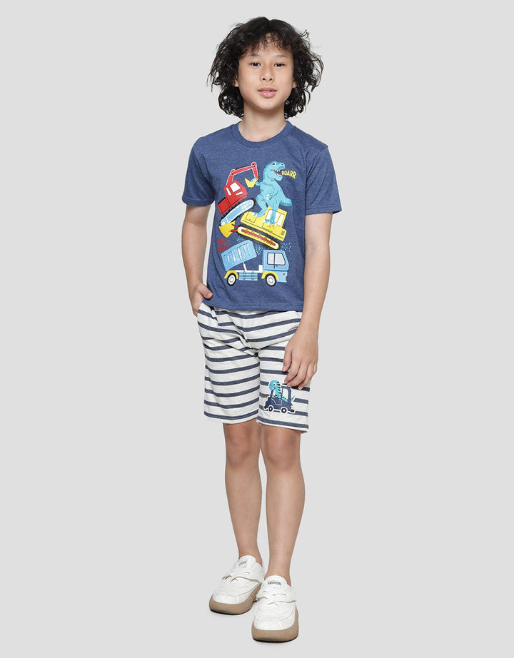 Little M Dino Vehicle Print T-Shirt for Boys