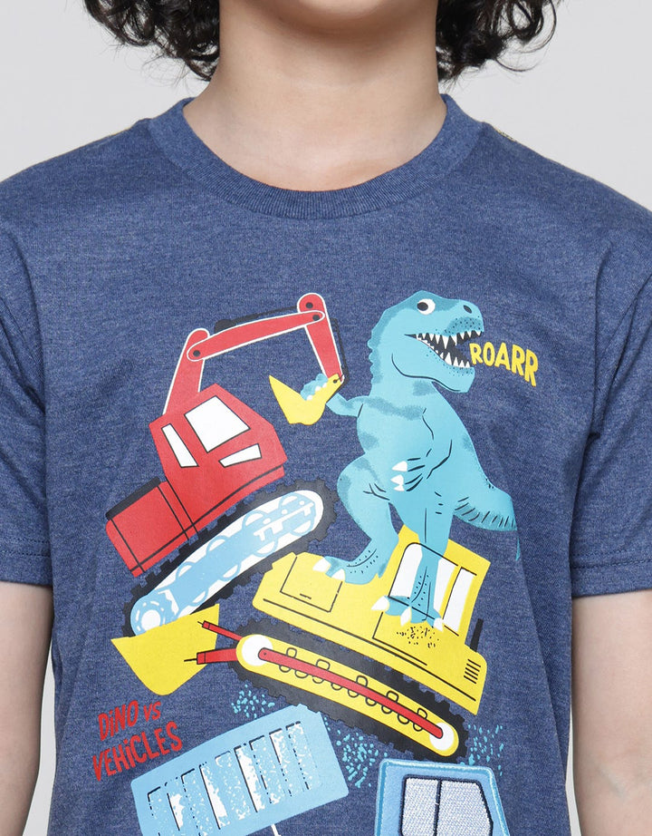 Little M Dino Vehicle Print T-Shirt for Boys
