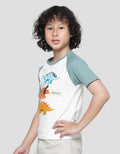 Little M Raglan Dino Aplikasi Kaos Lengan Pendek Anak Laki-Laki