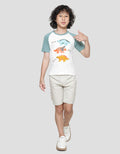 Little M Raglan Dino Aplikasi Kaos Lengan Pendek Anak Laki-Laki