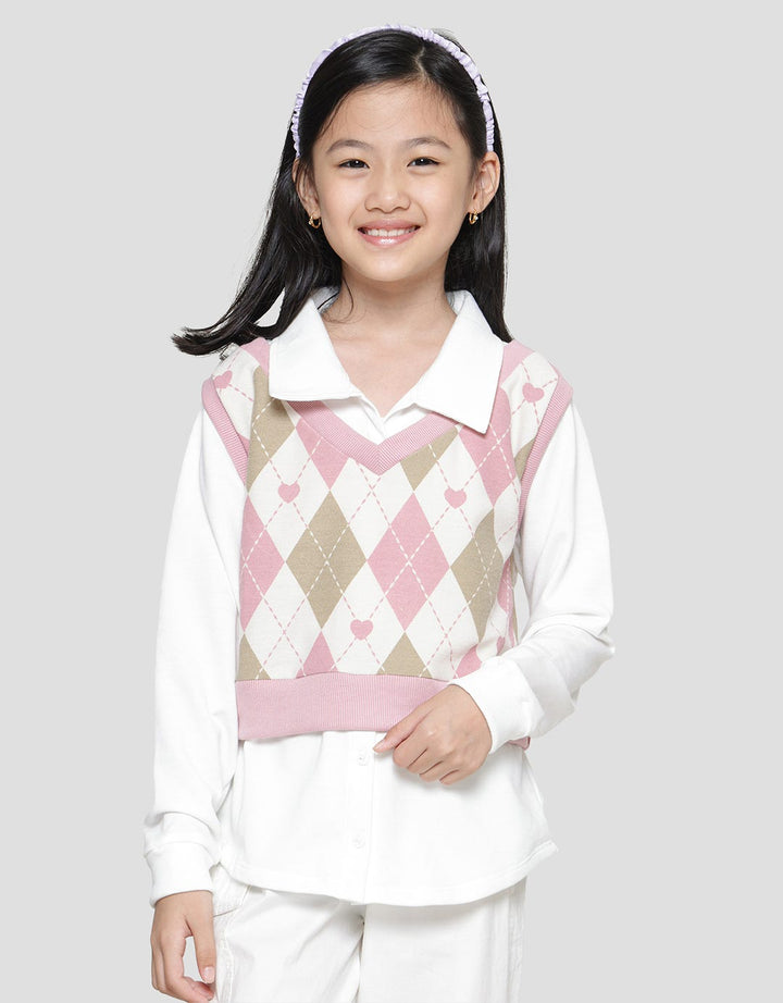 Nevada Cropped Diamond Love With Collar Sweater Anak Perempuan