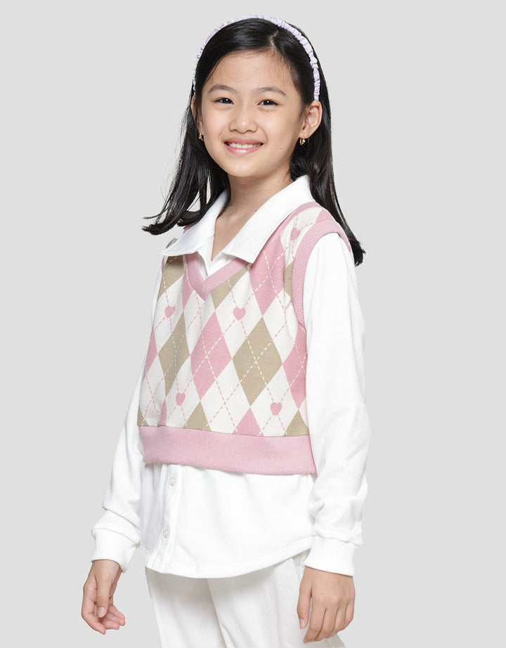 Nevada Cropped Diamond Love With Collar Sweater Anak Perempuan