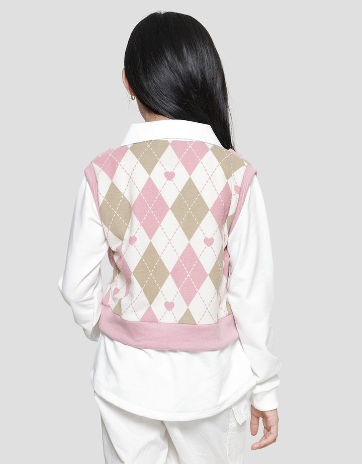 Nevada Cropped Diamond Love With Collar Sweater Anak Perempuan