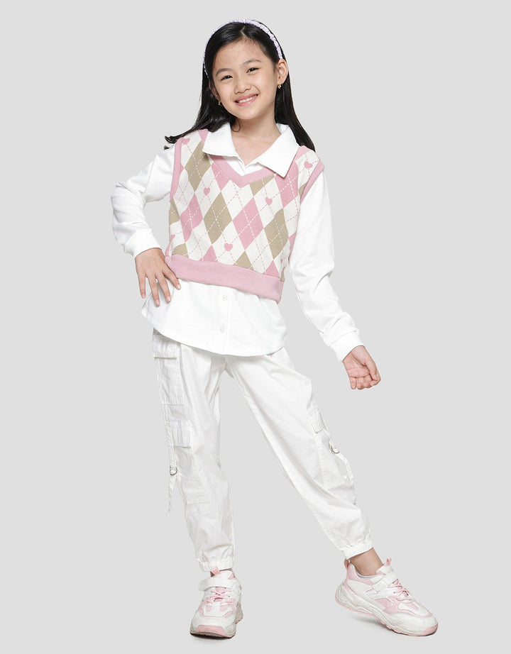 Nevada Cropped Diamond Love With Collar Sweater Anak Perempuan