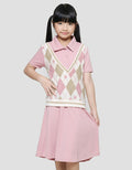 Nevada Knit Collar With Upper Contrast Diamond Midi Dress Anak Perempuan