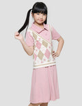 Nevada Knit Collar With Upper Contrast Diamond Midi Dress Anak Perempuan
