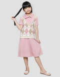Nevada Knit Collar With Upper Contrast Diamond Midi Dress Anak Perempuan