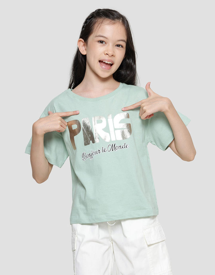 Nevada Boxy Cropped Print Paris Kaos Anak Perempuan