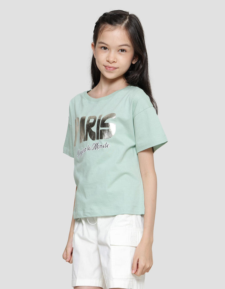 Nevada Boxy Cropped Print Paris Kaos Anak Perempuan