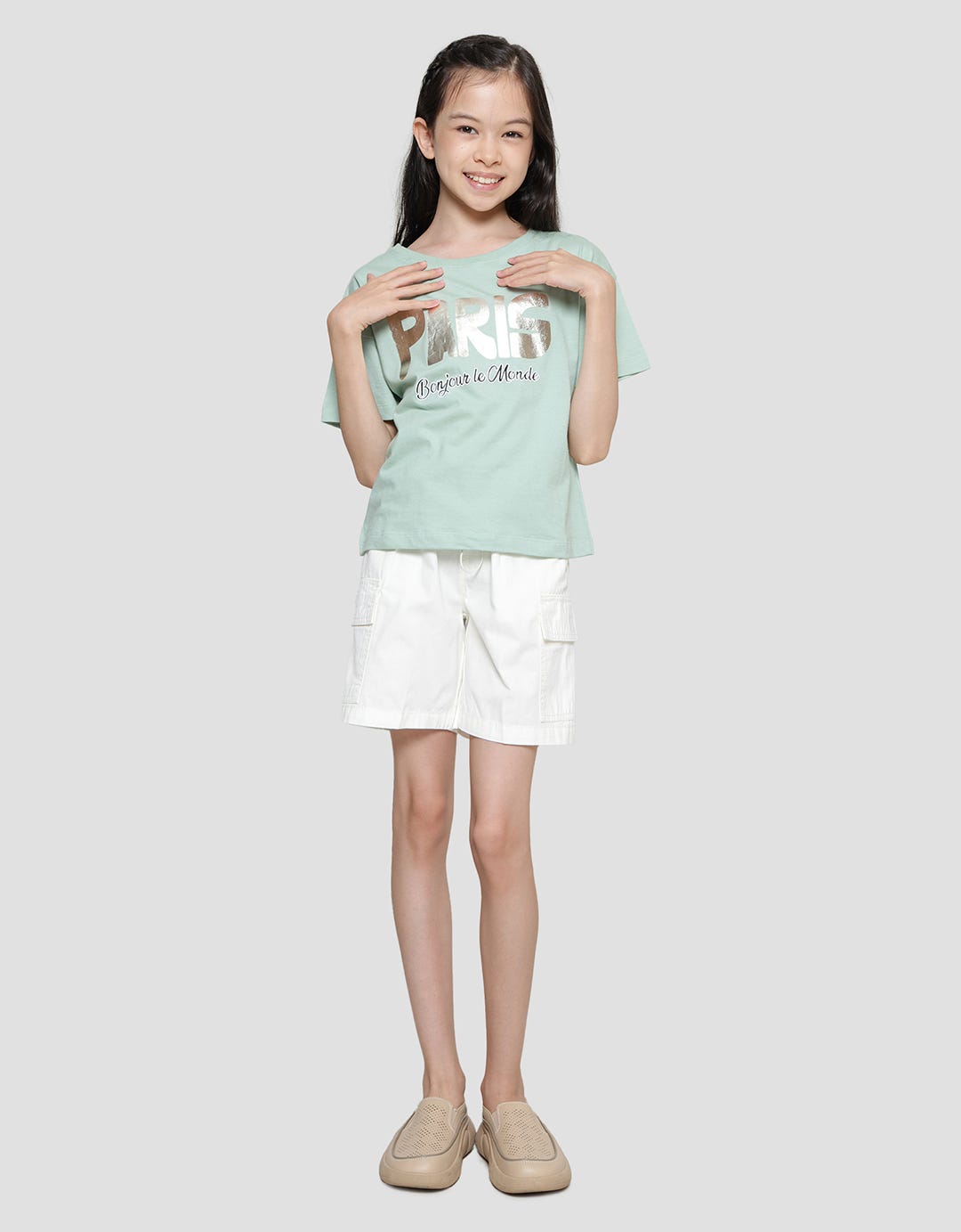Nevada Boxy Cropped Print Paris Kaos Anak Perempuan