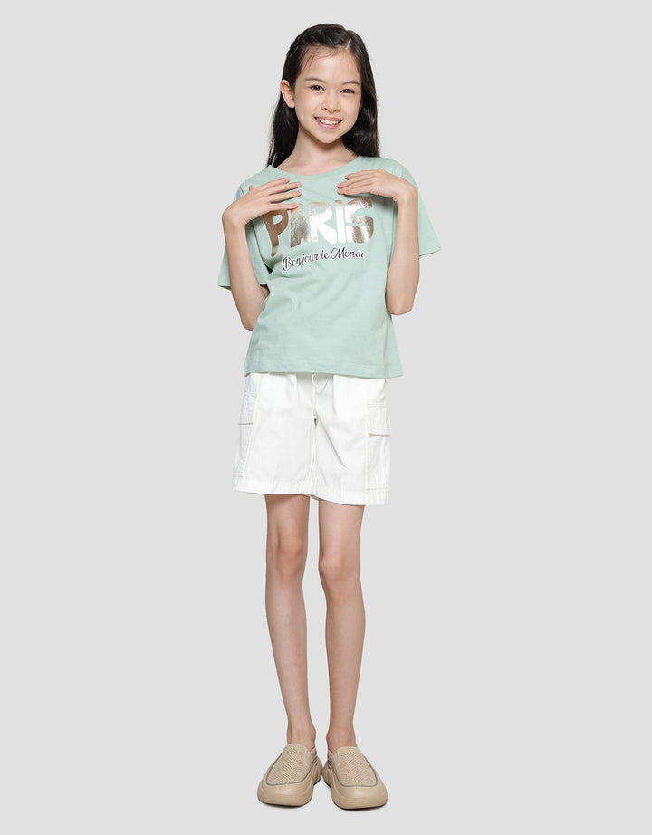 Nevada Boxy Cropped Print Paris Kaos Anak Perempuan