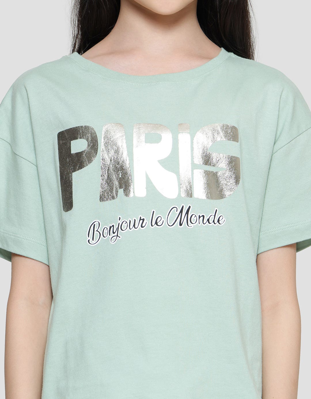 Nevada Boxy Cropped Print Paris Kaos Anak Perempuan