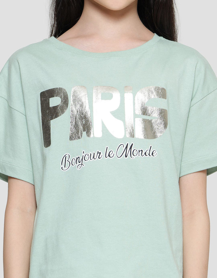 Nevada Boxy Cropped Print Paris Kaos Anak Perempuan