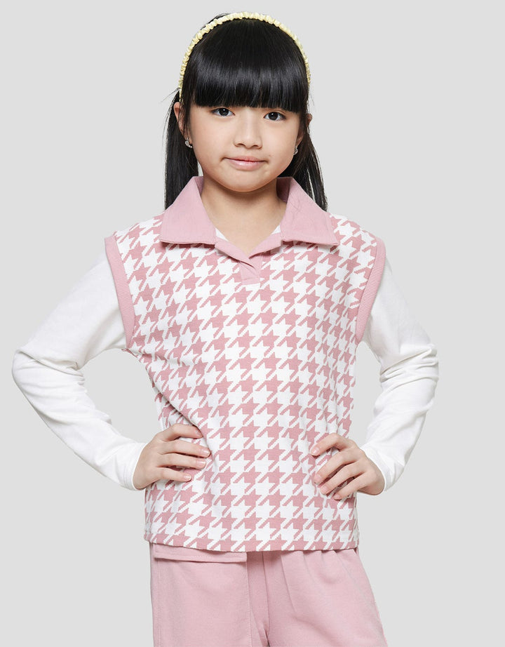 Nevada Knit Houndstooth Checks With Collar Girls Sweater