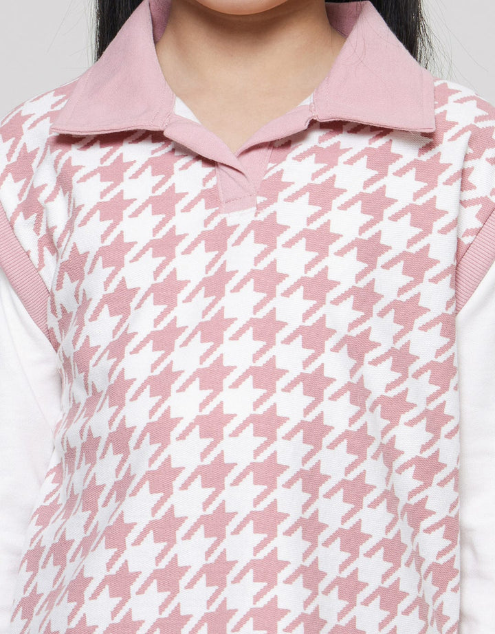Nevada Knit Houndstooth Checks With Collar Girls Sweater