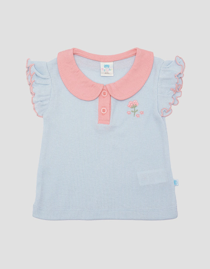 Pipiniko Rib Collar Flower 5 Collar Girls T-Shirt