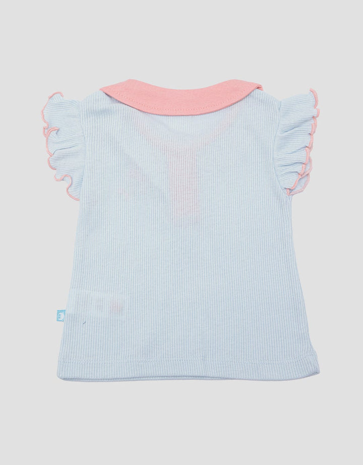 Pipiniko Rib Collar Flower 5 Collar Girls T-Shirt