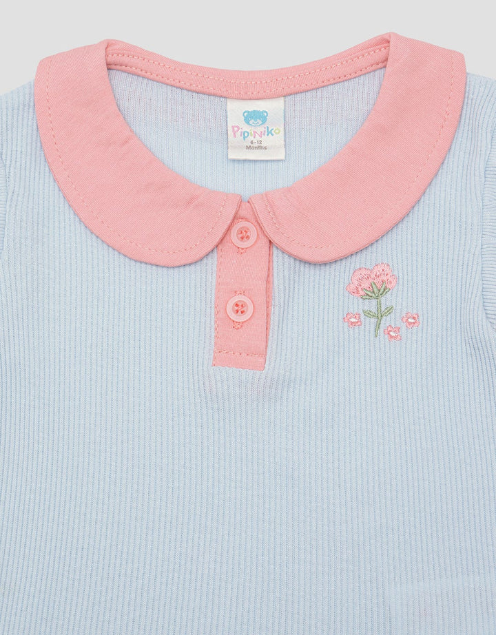 Pipiniko Rib Collar Flower 5 Collar Girls T-Shirt
