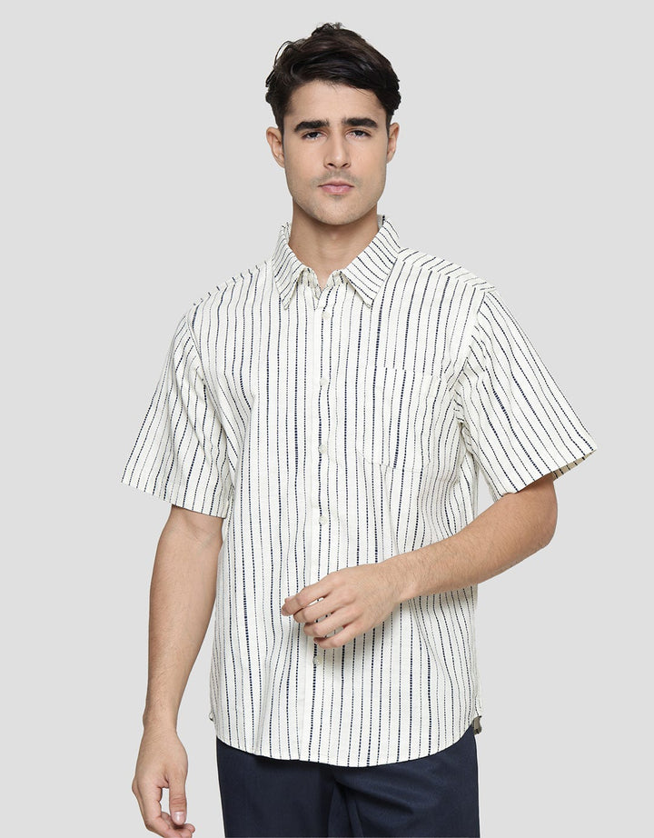 Cole Woven Slub Vertical Stripes Men's Short Sleeve Shirt