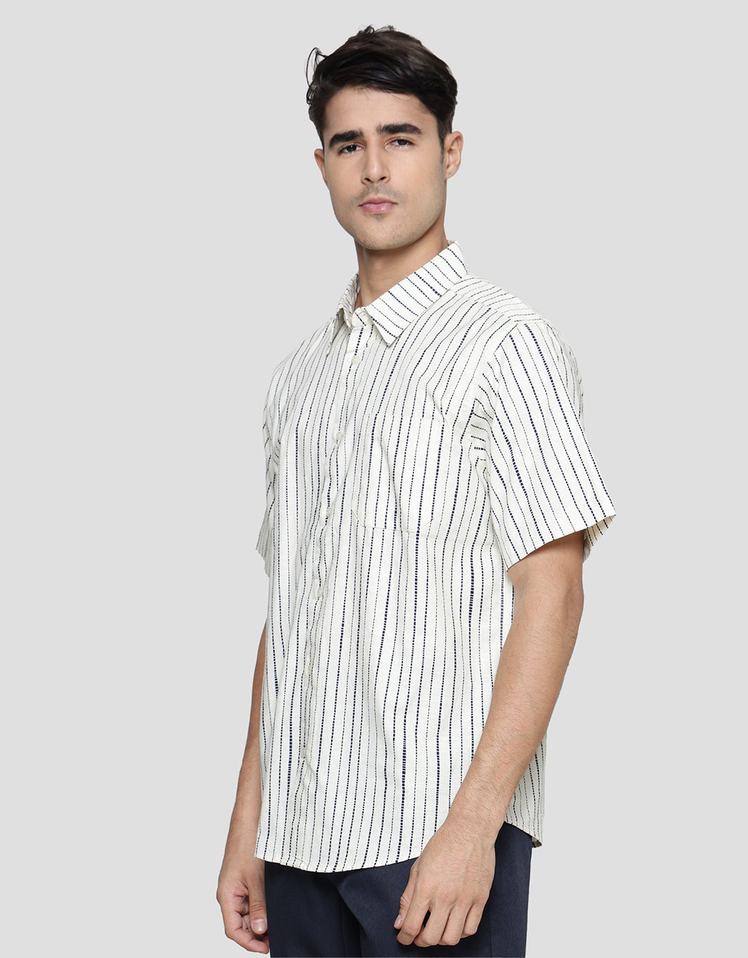 Cole Woven Slub Vertical Stripes Men's Short Sleeve Shirt