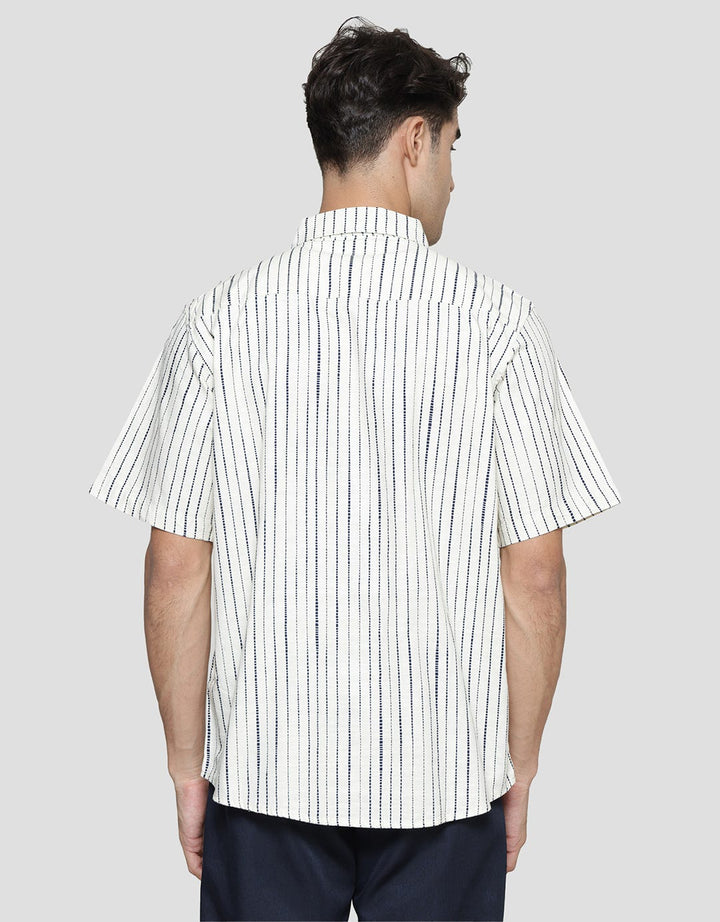 Cole Woven Slub Vertical Stripes Men's Short Sleeve Shirt