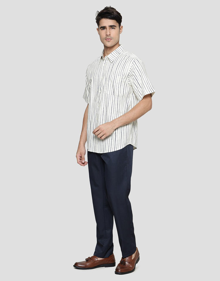 Cole Woven Slub Vertical Stripes Men's Short Sleeve Shirt