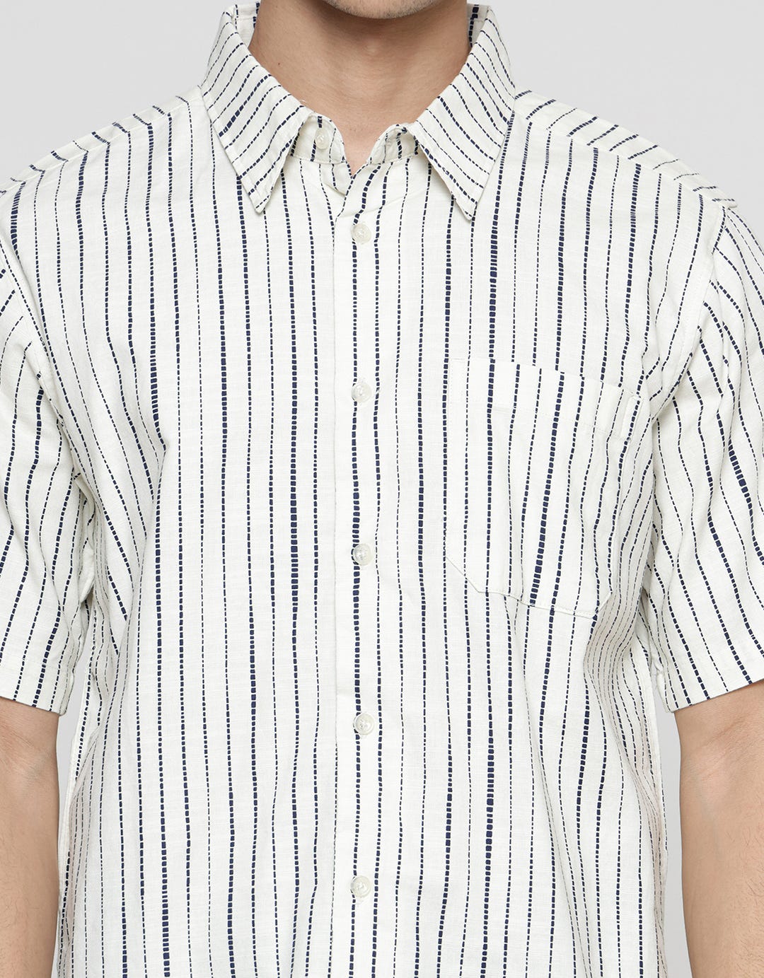 Cole Woven Slub Vertical Stripes Men's Short Sleeve Shirt