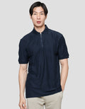 Cole Stripes Mix Texture Zipper Men's Short Sleeve Collar T-Shirt