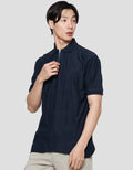Cole Stripes Mix Texture Zipper Men's Short Sleeve Collar T-Shirt