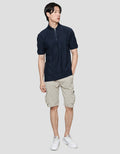 Cole Stripes Mix Texture Zipper Men's Short Sleeve Collar T-Shirt