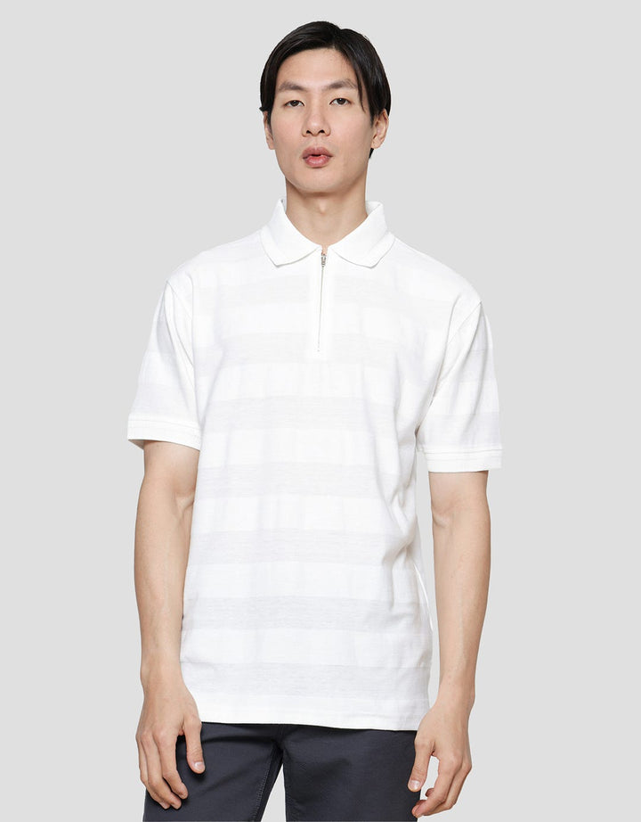 Cole Stripes Mix Texture Zipper Men's Short Sleeve Collar T-Shirt