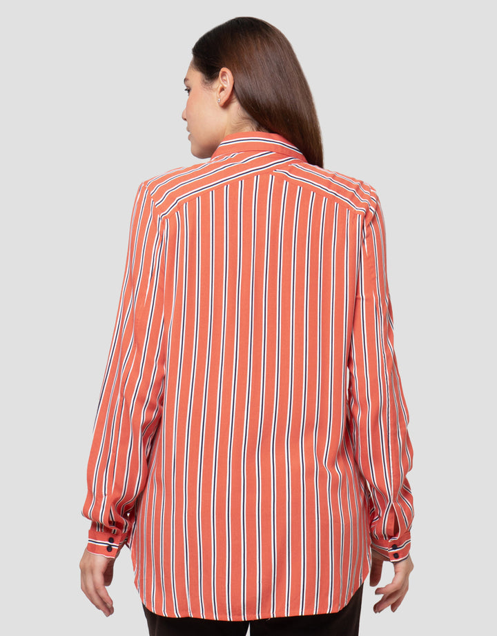 Cardinal Girl Double Pocket Kemeja Lengan Panjang Wanita