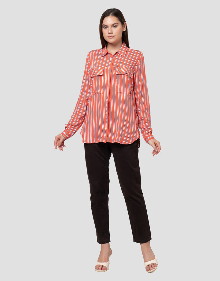 Cardinal Girl Double Pocket Kemeja Lengan Panjang Wanita