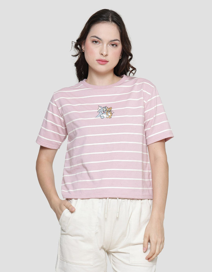Nevada Boxy Stripe Tom & Jerry Kaos Lengan Pendek Wanita