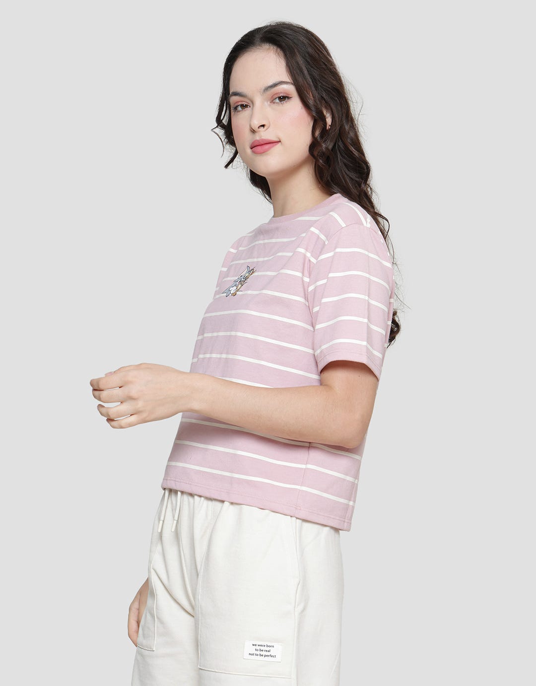 Nevada Boxy Stripe Tom & Jerry Kaos Lengan Pendek Wanita