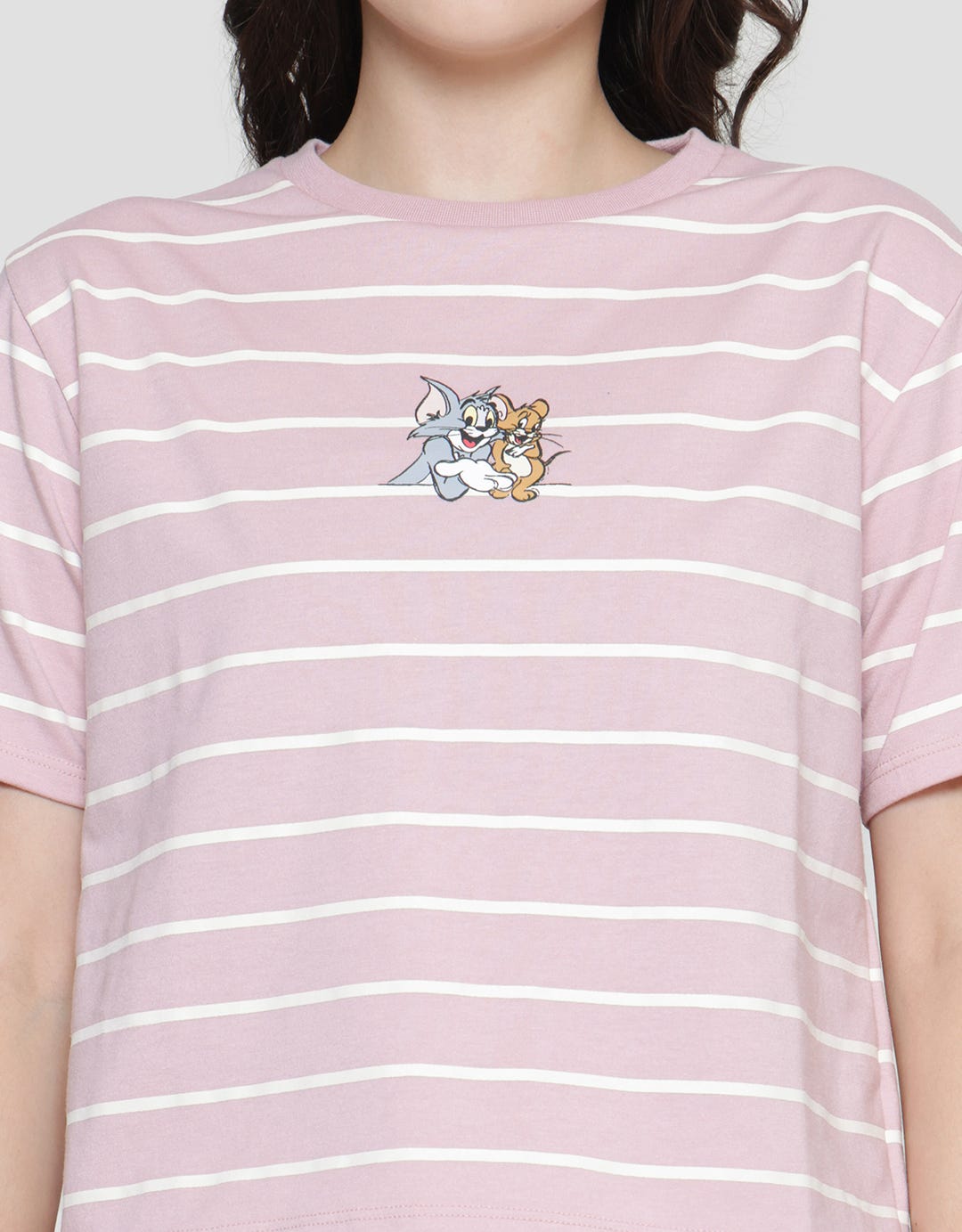 Nevada Boxy Stripe Tom & Jerry Kaos Lengan Pendek Wanita