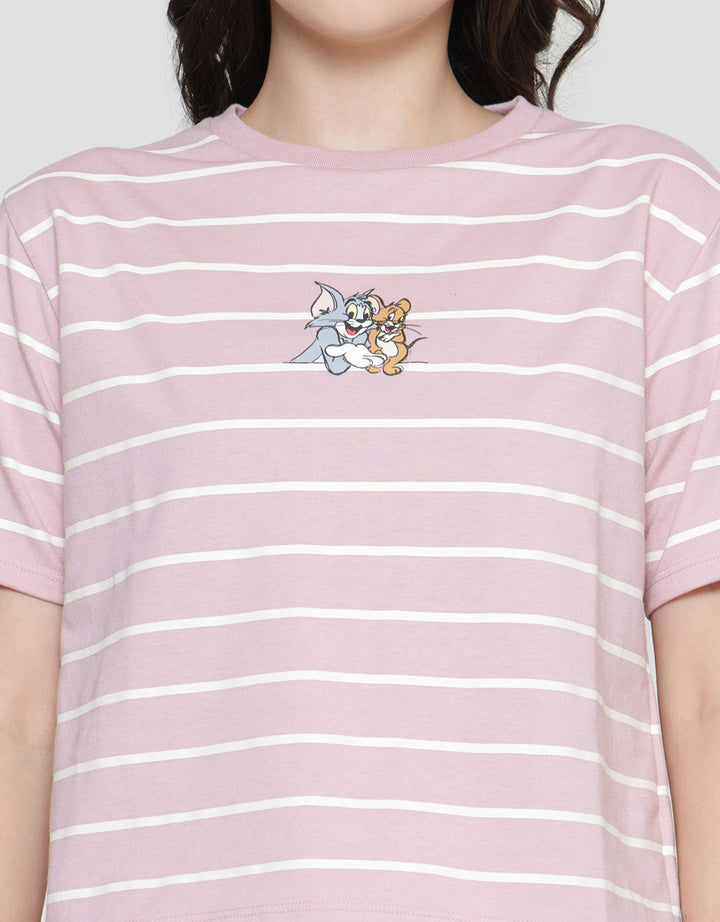 Nevada Boxy Stripe Tom & Jerry Kaos Lengan Pendek Wanita