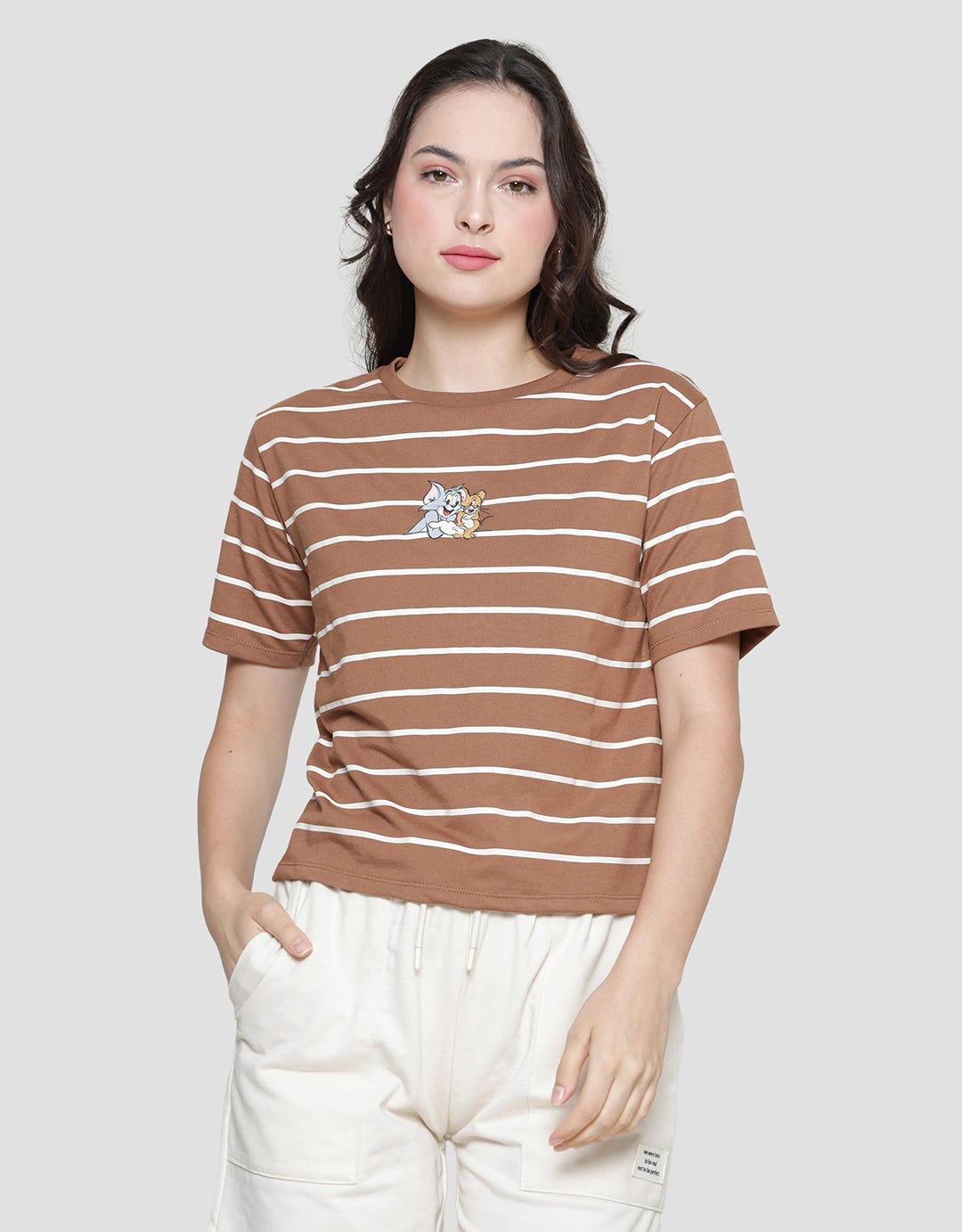 Nevada Boxy Stripe Tom & Jerry Kaos Lengan Pendek Wanita